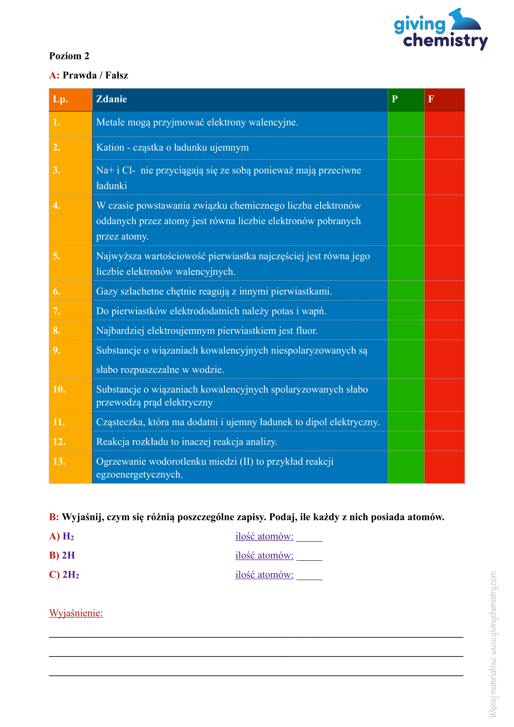 Sprawdzian- Wiązania chemiczne – Giving Chemistry