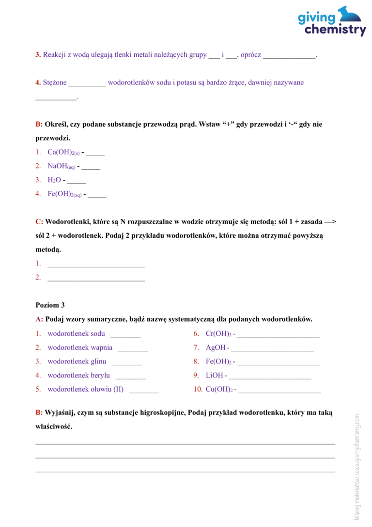 Sprawdzian- Wodorotlenki – Giving Chemistry