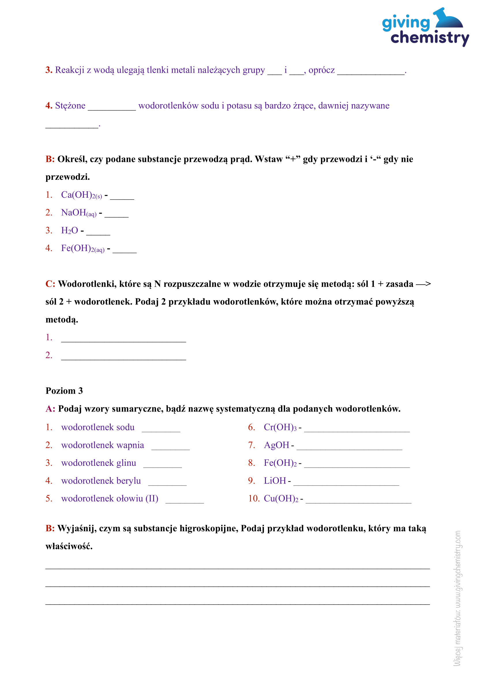 Sprawdzian- Wodorotlenki – Giving Chemistry