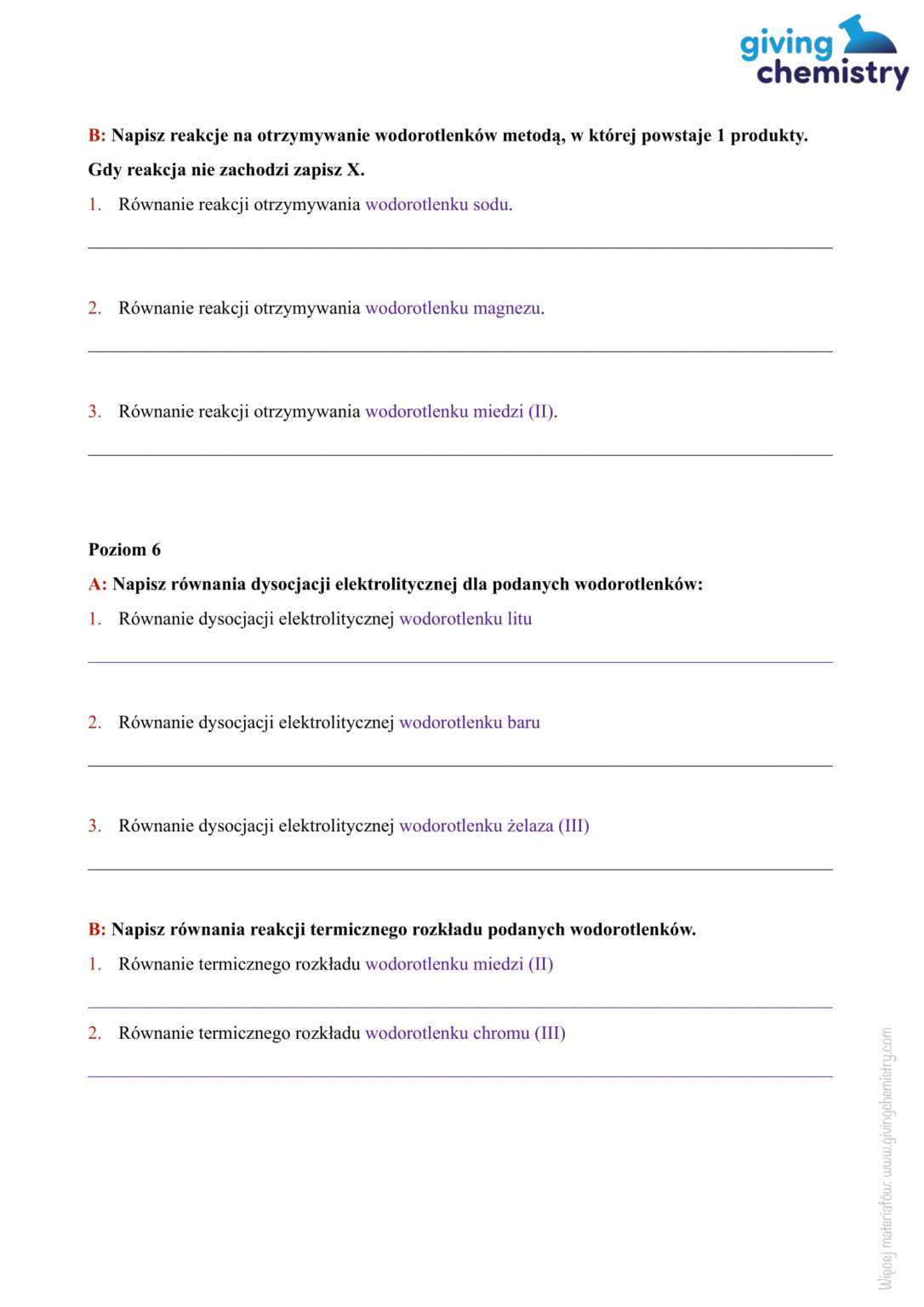 Sprawdzian Z Chemii Wodorotlenki Odpowiedzi