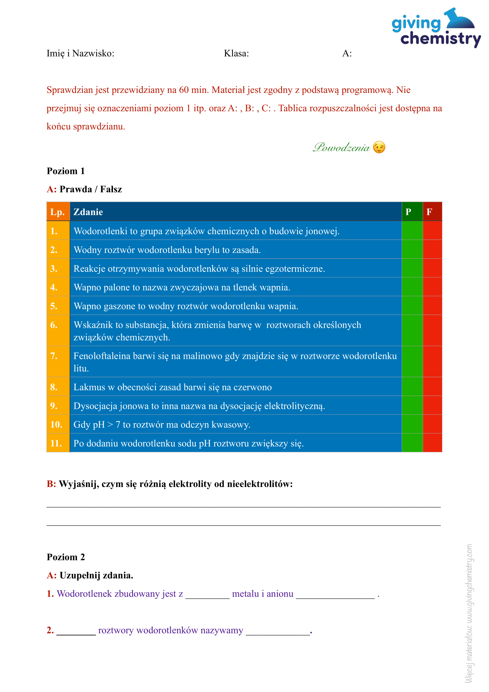 Sprawdzian Wodorotlenki Nowa Era Grupa B givingchemistry.com