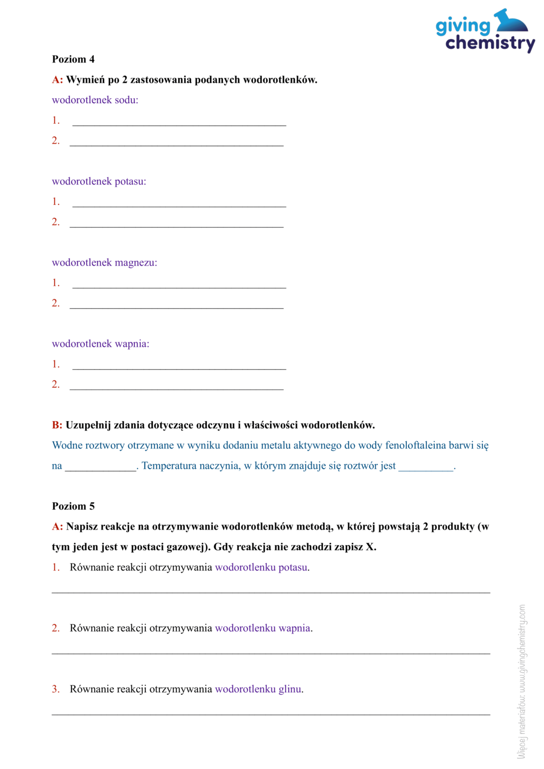 Sprawdzian- Wodorotlenki – Giving Chemistry
